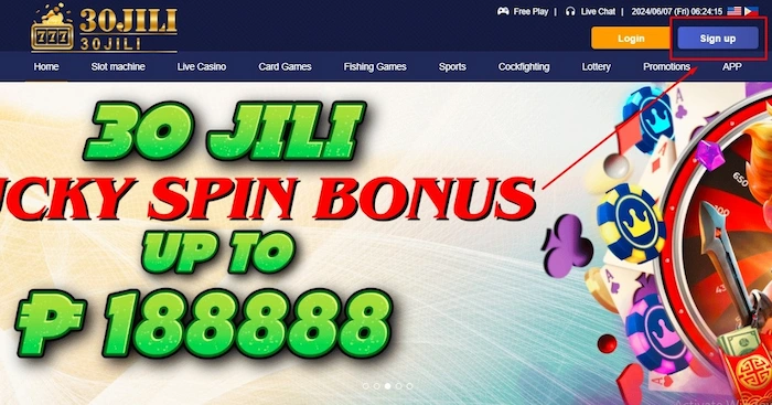 Step 1: Visit 30JILI's homepage and click "Sign Up"